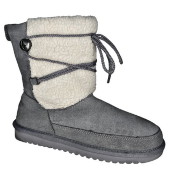 Koolaburra by UGG Women's Grey White Faux Wool Michon Short Winter Boots Size 9 - Picture 2 of 9